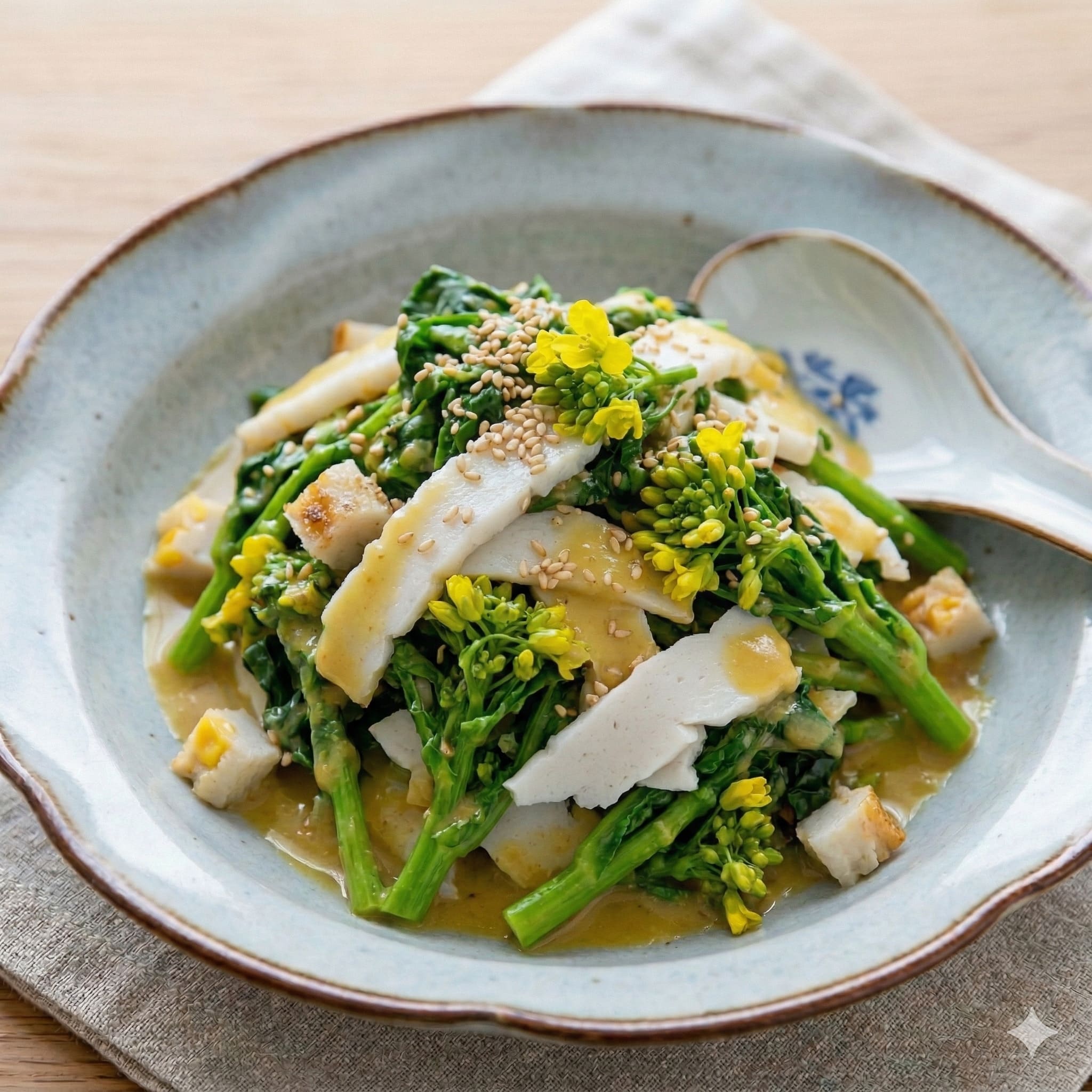 菜の花とかまぼこの酢味噌和えレシピの写真