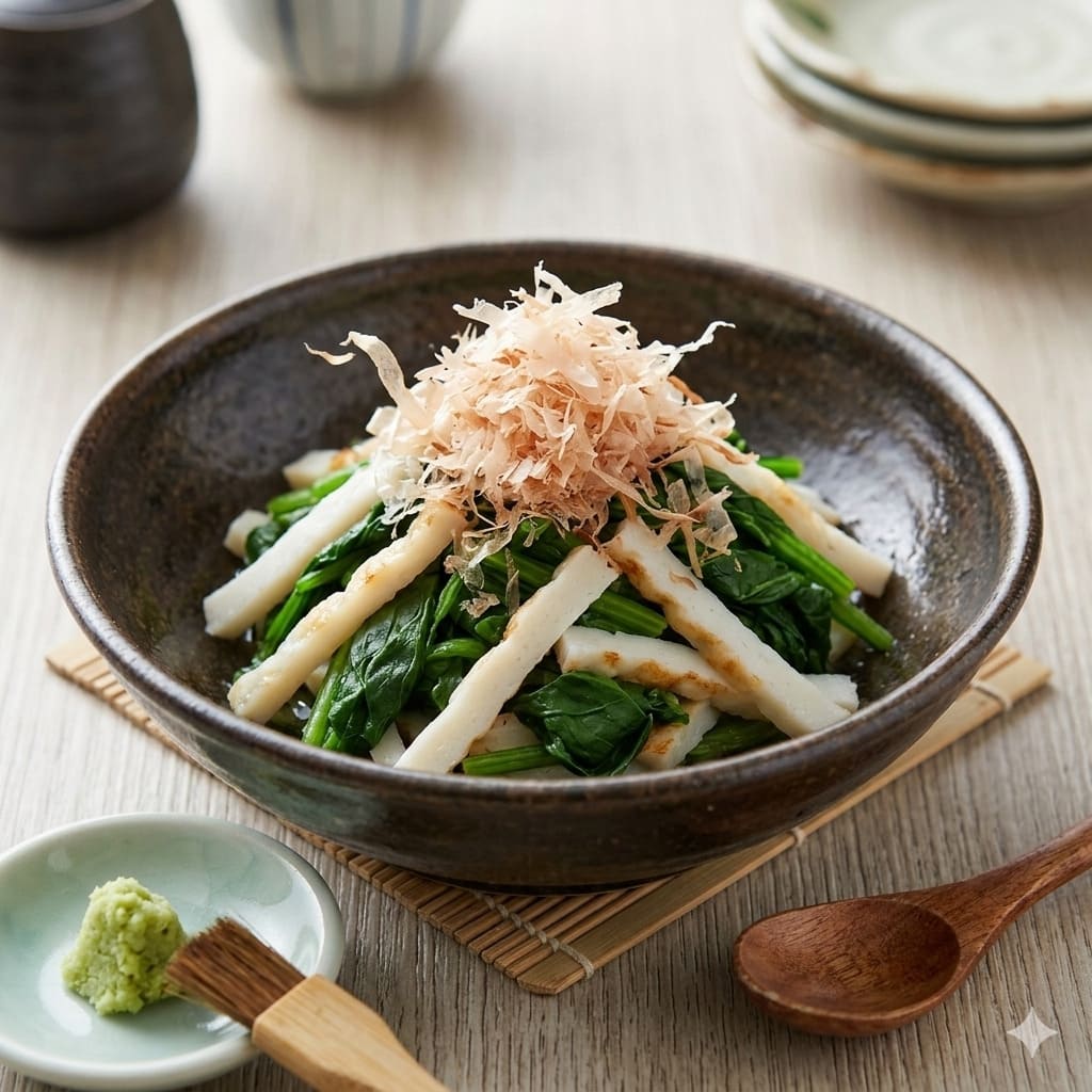 ほうれん草とかまぼこのお浸しの写真